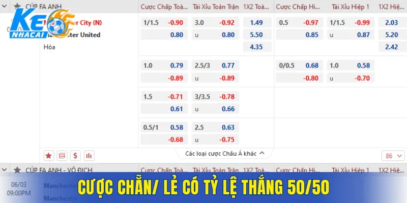 Cược chẵn/ lẻ có tỷ lệ thắng 50/50